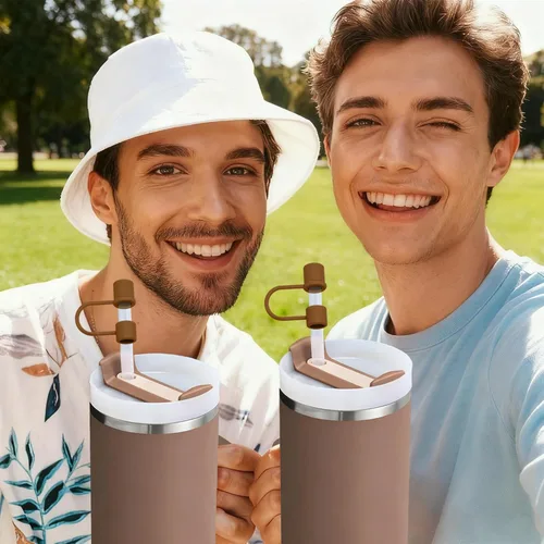 Miniatura 4 de 6 piezas de cubierta de pajita de silicona compatible con Stanley 30 y 40 Oz Accesorios para vaso Toppers de pajita marrón Reutilizable para taza