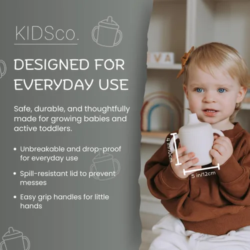 Miniatura 3 de KIDSco. Tazas de silicona con asa para bebés (paquete de 2) – Pico suave y tazas de entrenamiento abiertas para bebés de 6+ meses Asas de fácil