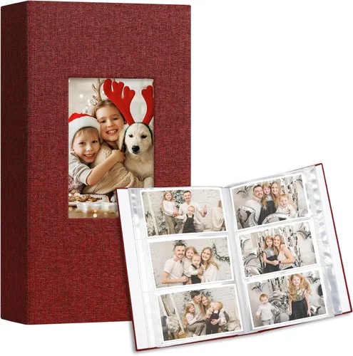 Miniatura 18 de Vienrose Álbum de fotos pequeño de 4 x 6 pulgadas, paquete de 2 mini libros de fotos con cubierta de lino, 26 páginas con capacidad para 52 Azul