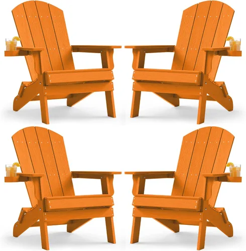Miniatura 38 de YEFU Silla Adirondack, silla Adirondack de plástico de gran tamaño, sillas plegables para exteriores con soporte para tazas, silla de césped