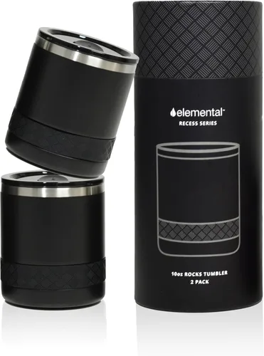 Miniatura 10 de Elemental Recess Vaso bajo de 10 oz, taza de acero inoxidable de triple pared con tapa de Tritan no fracturable, vaso de whisky aislado, taza