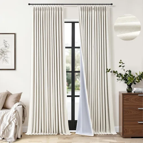 Miniatura 21 de Cortinas opacas plisadas de lino beige y blanco de 90 pulgadas de largo para dormitorio o sala de estar, juego de 2 paneles, oscurecimiento