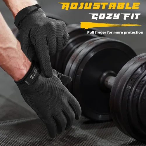 Miniatura 4 de FREETOO Guantes de entrenamiento de dedo completo para hombres, guantes de gimnasio acolchados con excelente agarre y protección de palma