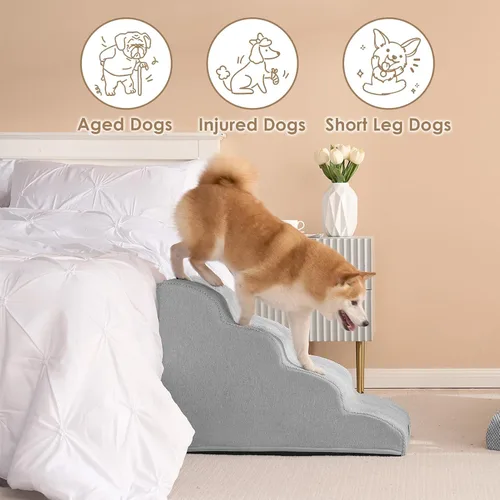 Miniatura 4 de EHEYCIGA Escaleras curvas para perros para camas altas de 50 cm de altura, 4 escalones para perros pequeños y gatos, escaleras para mascotas
