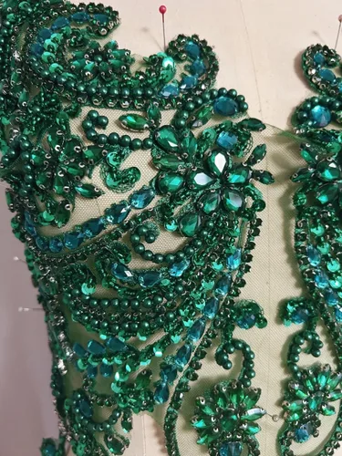Miniatura 2 de Apliques de encaje hechos a mano con diamantes de imitación para coser en cuentas de vidrio, accesorios para ropa de vestir (verde oscuro)