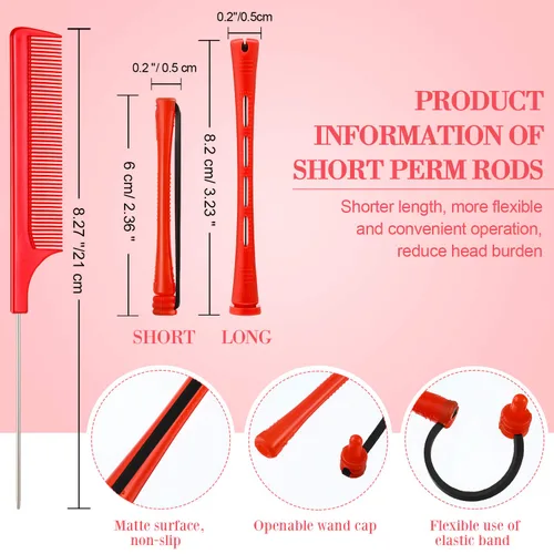 Miniatura 2 de 48 Piezas Varillas de Permanente para Cabello Varillas Cortas de Onda Fría Planchas de Plástico para Permanente Rulos Rizadores de Cabello con Peine
