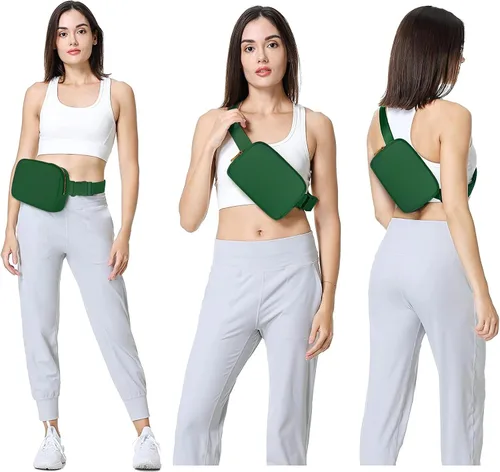 Miniatura 6 de VOROLO Riñonera para mujeres y hombres, bolsa cruzada, bolsa de cinturón con correa ajustable, Verde profundo, 8 x 2 x 5,5 pulg.