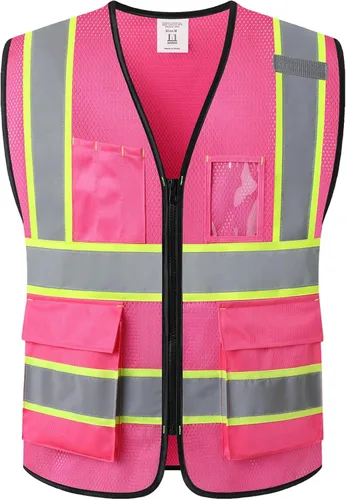 Miniatura 26 de Chaleco de seguridad reflectante para hombres y mujeres, chaleco de construcción que cumple con el estándar ANSI/ISEA Amarillo