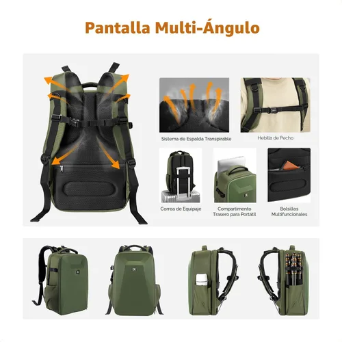Miniatura 4 de K&F CONCEPT Mochila para Cámara, Bolsa de Fotografía DSLR de Carcasa Rígida para Cámara con Compartimento para Laptop de 15-15.6 Pulgadas, Estuche