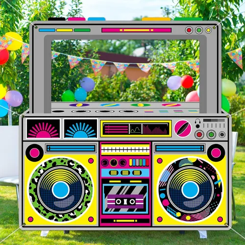 Miniatura 7 de Radio de tela Boombox - Accesorios para cabina de fotos para decoraciones de fiesta de los años 90 y 80, 59 x 59 pulgadas, pancarta colgante