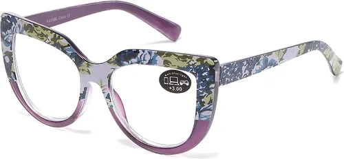 Miniatura 4 de Paquete de 3 lentes de lectura de gran tamaño con diseño de ojo de gato azul y antirreflejos para mujer, bisagras de resorte, lectores florales