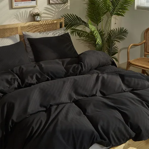 Miniatura 3 de Pureant Edredón Negro King Juego de Ropa de Cama de Color Sólido Edredón Negro Puro Tamaño King para Mujeres y Hombres Juego de Edredón Suave