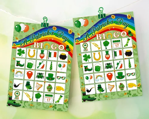 Miniatura 5 de Moon Boat Juego de cartas de bingo del día de San Patricio para 32 jugadores para adultos, actividad de fiesta de trébol