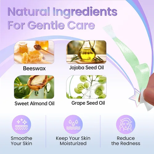 Miniatura 5 de Kit de depilación facial - 24 tiras de cera fría, 4 toallitas de aceite calmante para tipos de piel sensible, mujeres