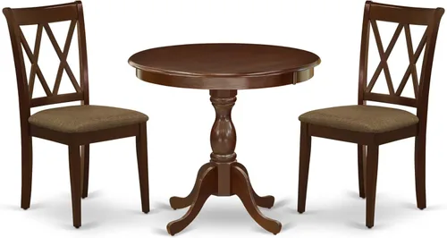 Miniatura 20 de East West Furniture AMCL3-BCH-W - Juego de mesa de comedor de 3 piezas contiene una mesa de cocina redonda con pedestal y 2 sillas de comedor, 36 x