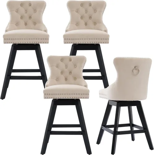 Miniatura 10 de cinkehome Juego de 2 taburetes de bar giratorios de altura de mostrador, taburetes de bar tapizados de terciopelo con respaldo, sillas de bar