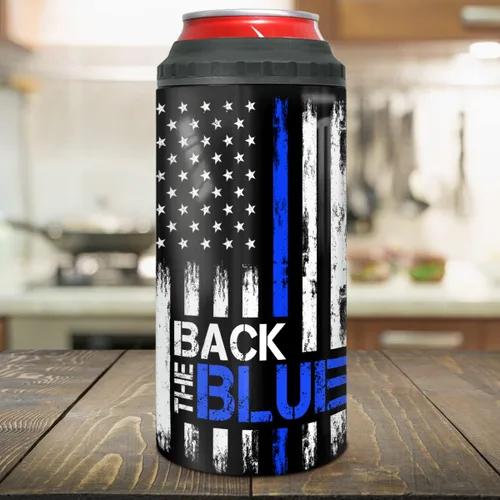 Miniatura 7 de winorax Regalos Policiales Respalda el Azul Bandera Americana Vaso Térmico 4-en-1 Enfriador de Latas Acero Inoxidable 12oz Taza de Viaje Tazas