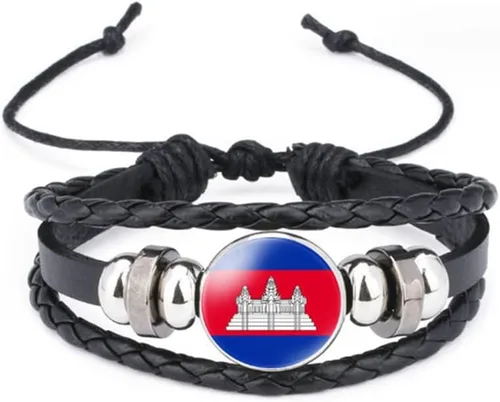 Miniatura 8 de vmcoatdu Mundial Muchas Banderas Nacionales Brazalete Retro de Aleación de Cuero para Pulsera de Cuerda Trenzada de Bandera Nacional
