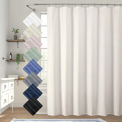 Miniatura 46 de Aiyufeng Moga - Cortina de ducha verde salvia, cortinas de ducha texturizadas en relieve 3D para baño, cortina de baño de tela de poliéster de lujo