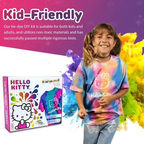 Miniatura 4 de Hello Kitty - Juego de teñido anudado - El juego incluye con una camiseta, 3 pinturas de colores, forro, guantes y bandas elásticas, paquete de 1