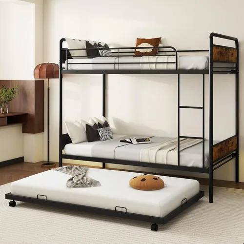 Miniatura 8 de Giantex Litera de metal individual sobre cama individual con nido, literas industriales individuales con escalera y barandillas de longitud