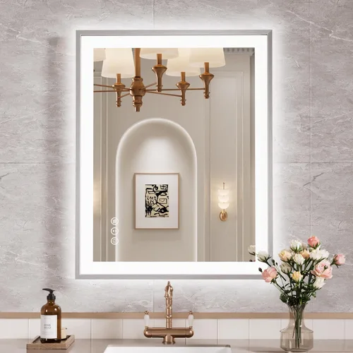 Miniatura 71 de Espejo de baño LED de 60x36 pulgadas con marco negro, espejos de baño retroiluminados y con luz frontal para pared, antiempañamiento, regulable