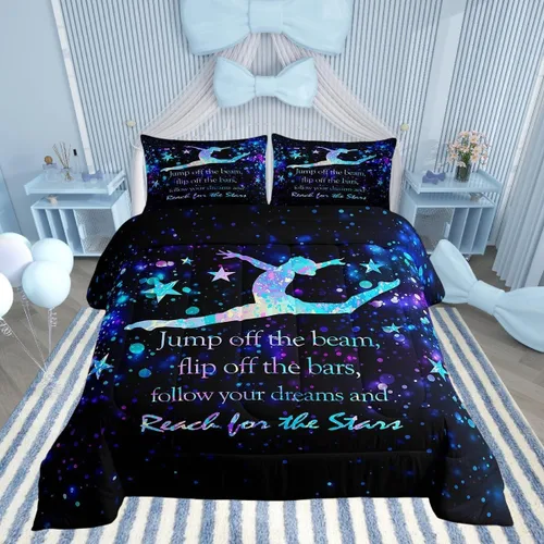 Miniatura 41 de Manfei - Juego de edredón para amantes de la gimnasia y la danza, tamaño individual, juego de ropa de cama romántica con diseño de cielo estrellado