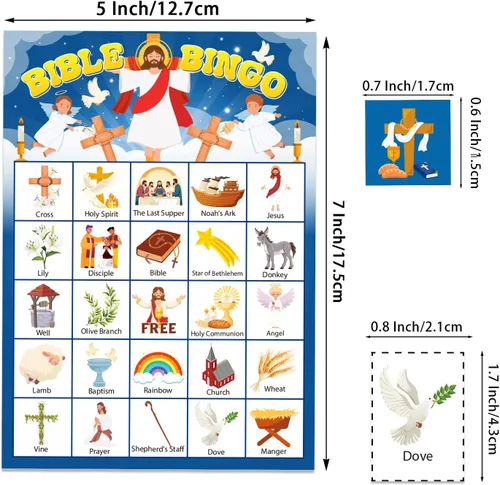 Miniatura 2 de Juego de bingo bíblico para 24 jugadores, juego de bingo para adultos, actividad de la iglesia dominical cristiana de Jesús, suministros