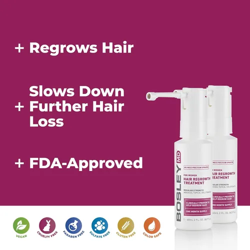 Miniatura 11 de BosleyMD Spray de minoxidil al 2%, tratamiento de adelgazamiento/laca para el cabello para la pérdida de cabello y el crecimiento del cabello