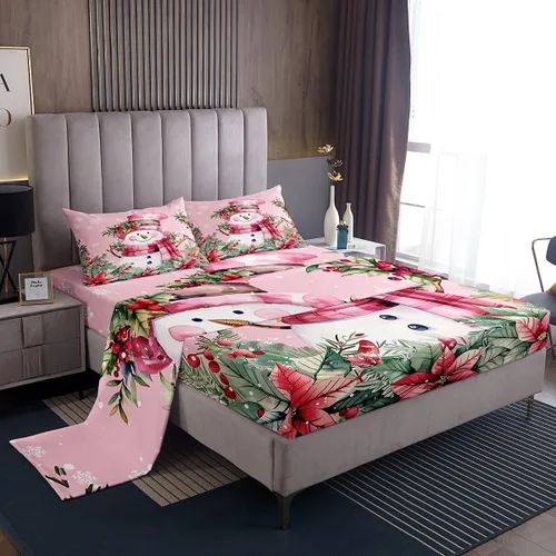 Miniatura 22 de Manfei juego de sábanas de Navidad tamaño completo, juego de ropa de cama con árbol de Navidad en forma de muñeco de nieve para la decoración