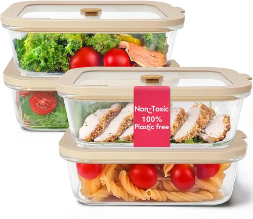 Miniatura 12 de Ziruma Paquete de 4 recipientes de vidrio no tóxicos para almacenar alimentos con tapas, sin plástico, recipientes herméticos para preparación