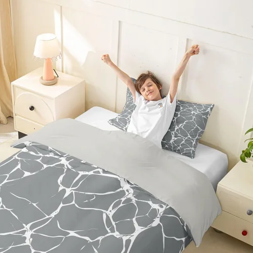 Miniatura 3 de Erosebridal Juego de funda de edredón de mármol metálico plateado, tamaño individual, juego de ropa de cama con purpurina gris plateado, diseño
