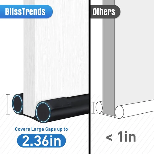 Miniatura 5 de BlissTrends Tope para puerta con huecos de hasta 2.36 pulgadas, tope de corriente para parte inferior de la puerta, insonorizado, resistente al Negro