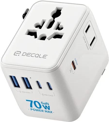 Miniatura 25 de Adaptador de viaje universal, adaptador de enchufe de viaje internacional con 2 puertos USB-C y 2 puertos USB-A, con toma de corriente AC adicional