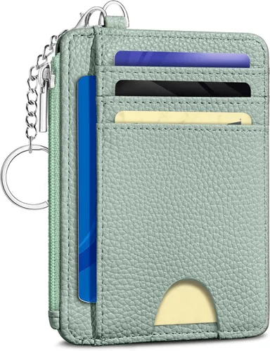 Miniatura 9 de Kelvoris Tarjetero pequeño para mujer, cartera delgada con bloqueo RFID, llavero con bolsillo para monedas con cremallera, bolsillo frontal