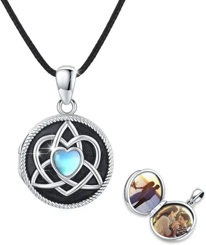 MEDWISE Collar con medallón celta para mujer, plata de ley S925 que sostiene fotos de fotos con nudo de amor celta, collar personalizado, joyería de