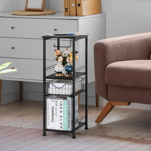Miniatura 6 de OYEAL Armario de almacenamiento de papel higiénico negro pequeño estante lateral de baño con cajón estrecho gabinete de almacenamiento de toallas