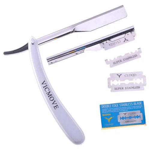 Miniatura 5 de Navaja de afeitar profesional de borde recto con 100 cuchillas Derby, 100% acero inoxidable, 1 navaja + 20 cuchillas 1 Razor + 20 Blades