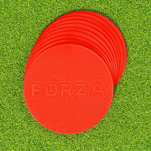 FORZA Marcadores de disco plano | Marcadores de colores para entrenamiento de fútbol y juego al aire libre - Opciones de tamaño mini y estándar Rojo