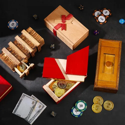 Miniatura 5 de Zhanmai 4 Piezas Cajas de Rompecabezas de Madera Cajas de Rompecabezas de Madera para Tarjetas de Regalo Portadores de Estuches de Dinero