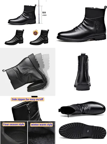 Miniatura 2 de Botines de vestir de cuero negro para hombre, botas cortas casuales de negocios con cremallera para otoño e invierno 2023