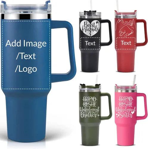 Miniatura 14 de Vaso de acero inoxidable con foto personalizada de 20 onzas / 30 onzas, taza de café personalizada con tapa y pajilla, taza aislada al vacío