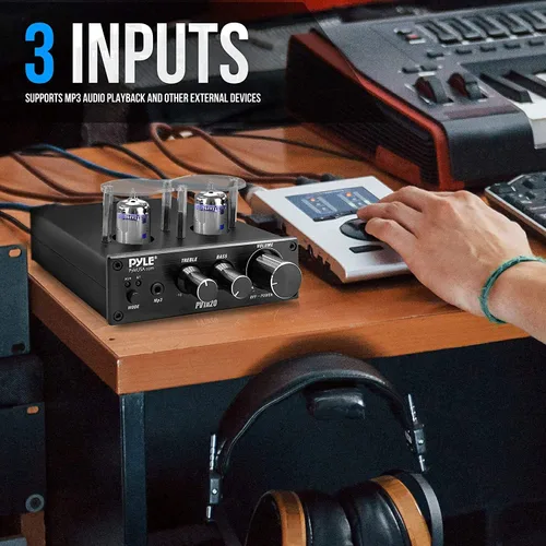 Miniatura 4 de Amplificador de tubo Bluetooth Pyle Receptor estéreo - Amplificador de potencia de tubo de vacío de 600W para audio doméstico de escritorio con 2