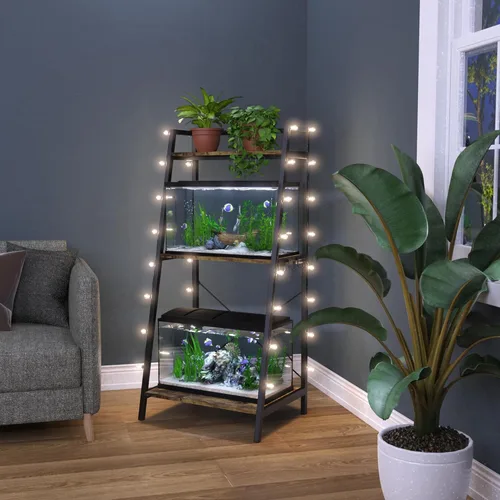 Miniatura 3 de GDLF Soporte para tanque de peces de 5-10 galones con estante para plantas, soporte de acuario de metal con estante de almacenamiento, se adapta a