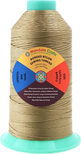 Miniatura 409 de Mandala Crafts - Hilo de nailon para coser cuero, tapicería, mezclilla y para trenzar el pelo; resistente, 1500 yardas, tamaño 69 T70 Marrón