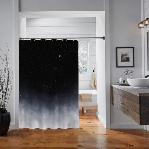 Miniatura 3 de Neasow Cortina de ducha negra, cortina de baño de estrellas y luna nueva, cortinas de ducha de cielo estrellado nocturno