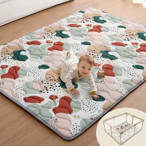 Miniatura 15 de Blissful Diary Alfombras de Juego para Bebés para Piso, Alfombra de 50x50 Pulgadas para Gatear para Corral, Alfombras de Juego de Espuma