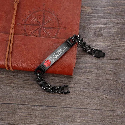 Miniatura 5 de Lam Hub Fong Pulsera de alerta médica de emergencia personalizada, grabado gratis, se envía al día siguiente, acero de titanio que no se deslustra
