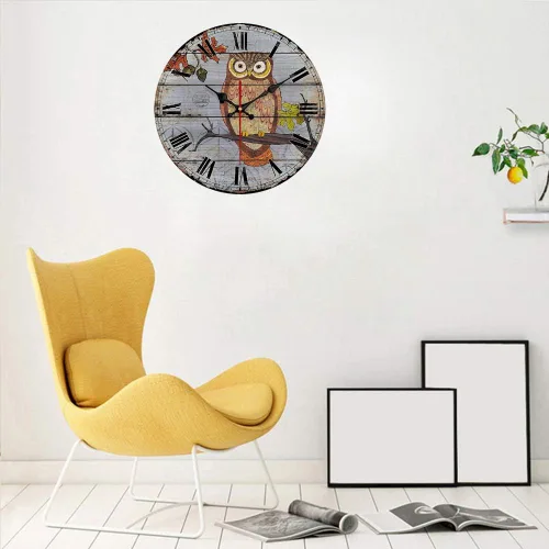 Miniatura 6 de YeYo Reloj de pared de búho hecho de madera, funciona con pilas, decoración del hogar, reloj silencioso de campo francés pintado estilo retro