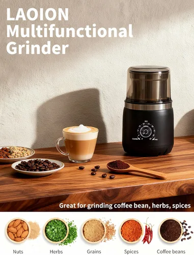 Miniatura 6 de LAOION Molinillo de café eléctrico con cuchillas silenciosas y perilla de temporizador para ajustar de grueso a fino, molinillo de café expreso